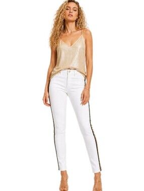 Victoria’s Secret White Gold Stripe Jeans  Y2K 8